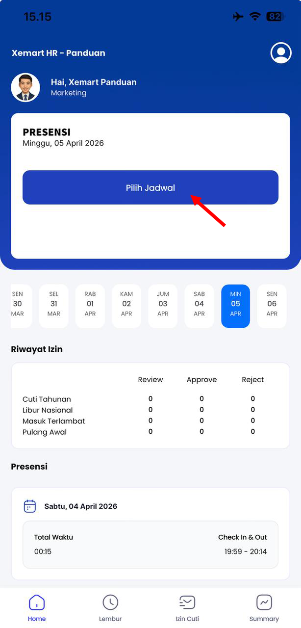 Menu Utama Pilih Jadwal