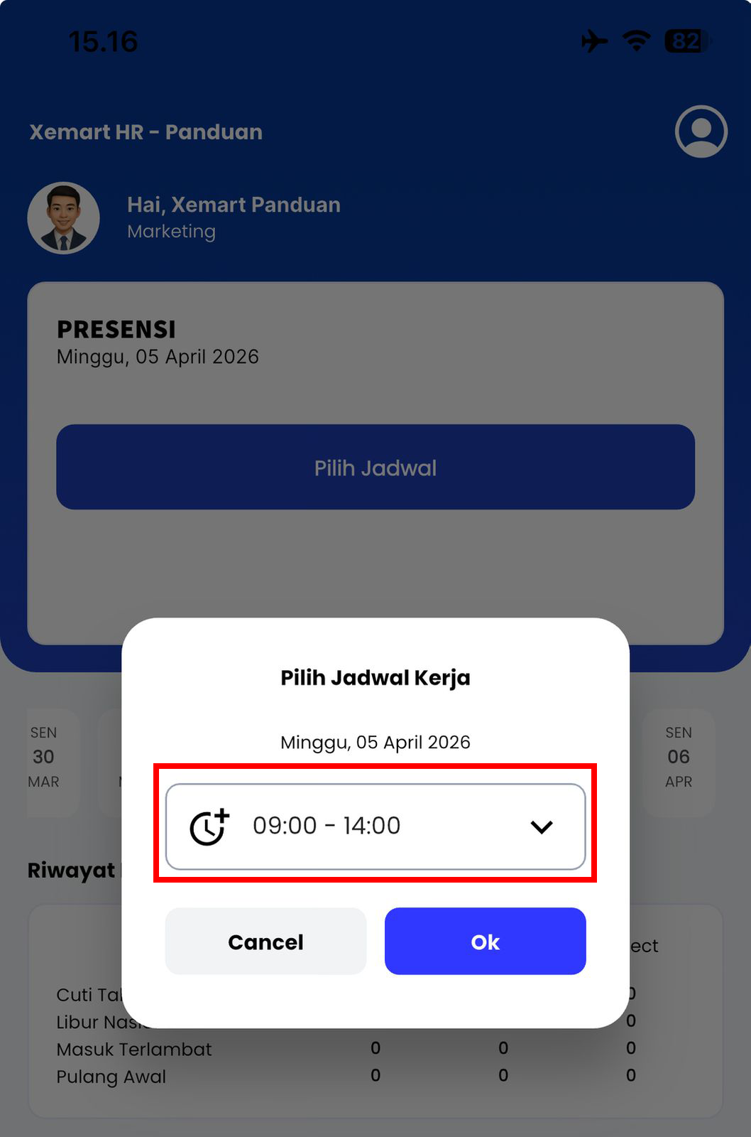 Menu Utama Pilih Jadwal