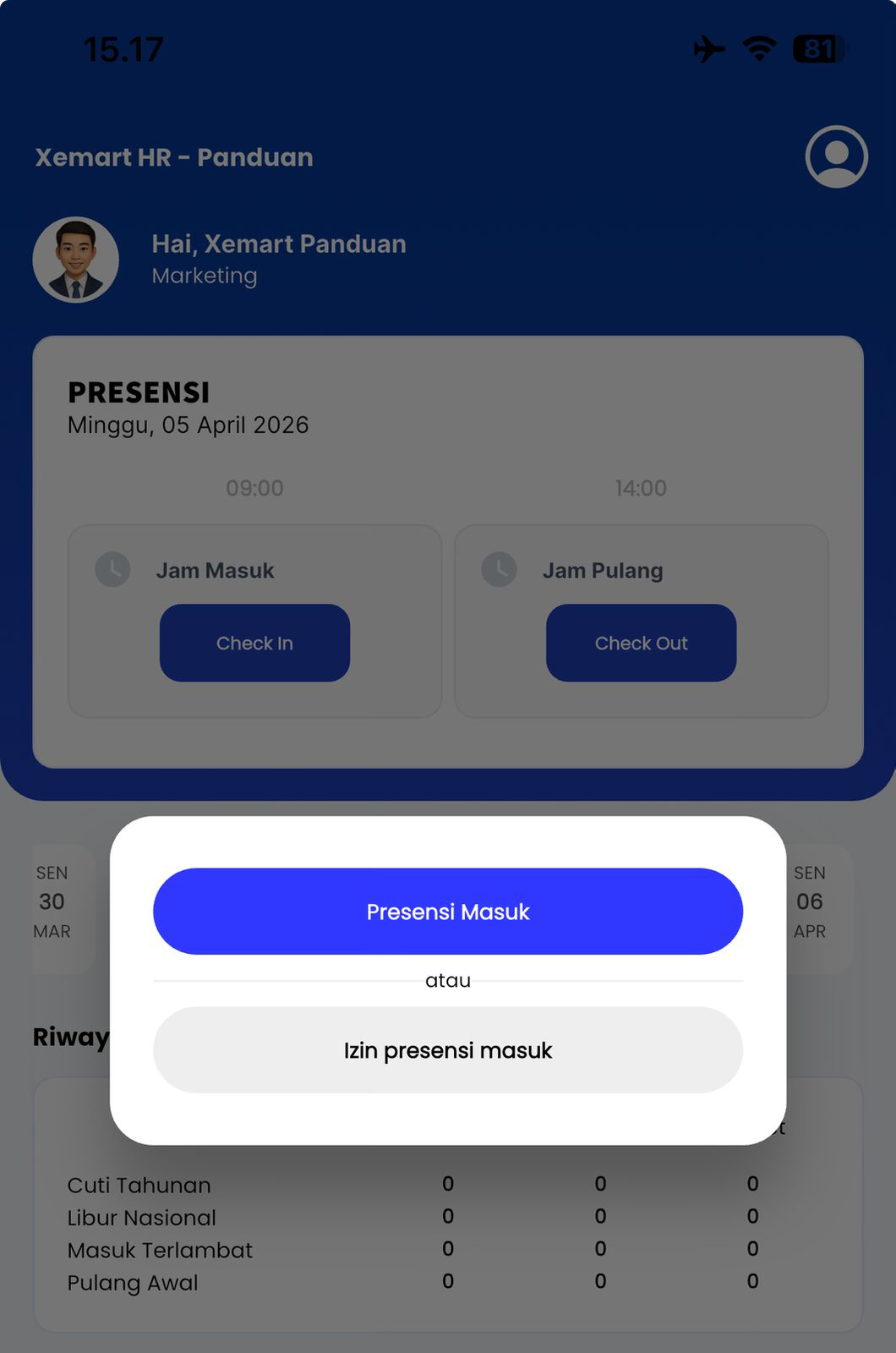 Menu Utama Pilih Jadwal